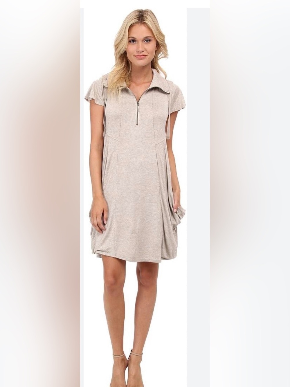 Kensie Gray Short Cap Sleeve Casual Pocketed Sweatshirt Dress (D1)